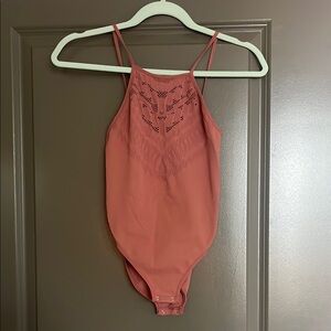 Free People Pink Lace Detail Bodysuit